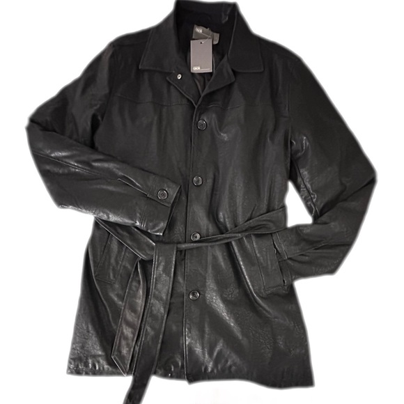 ASOS DESIGN Men’s Faux Leather Belted Trench Coat In Black Size: XL - Picture 4 of 15